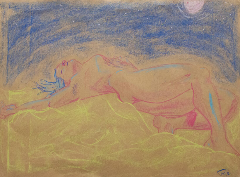 Stargazing, 2025. Oil and Chalk Pastels, 18.5" x 25"